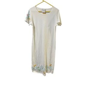 Michael Simon Lite Size Small Floral Embroidered Maxi Dress Short‎ Sleeve